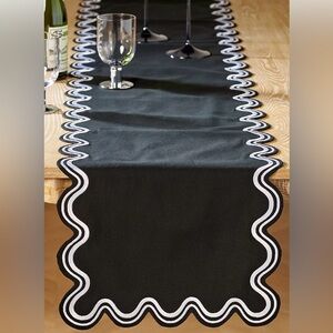 NEW Anthropologie Madeline Embroidered Table Runner, Licorice, 90x16”